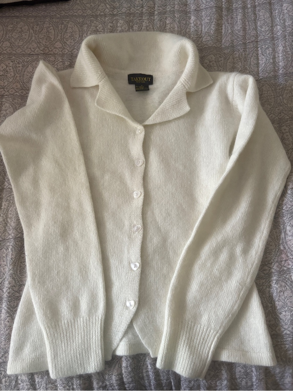 Takeout Cream Collared Button Knit Cardigan